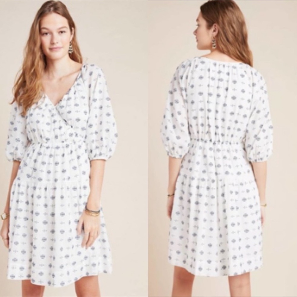Anthropologie Blue/White Peasant Dress Size Medium
